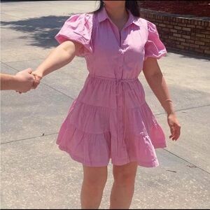 Abercrombie & Fitch Pink Puff Sleeve Polo Collar Sundress